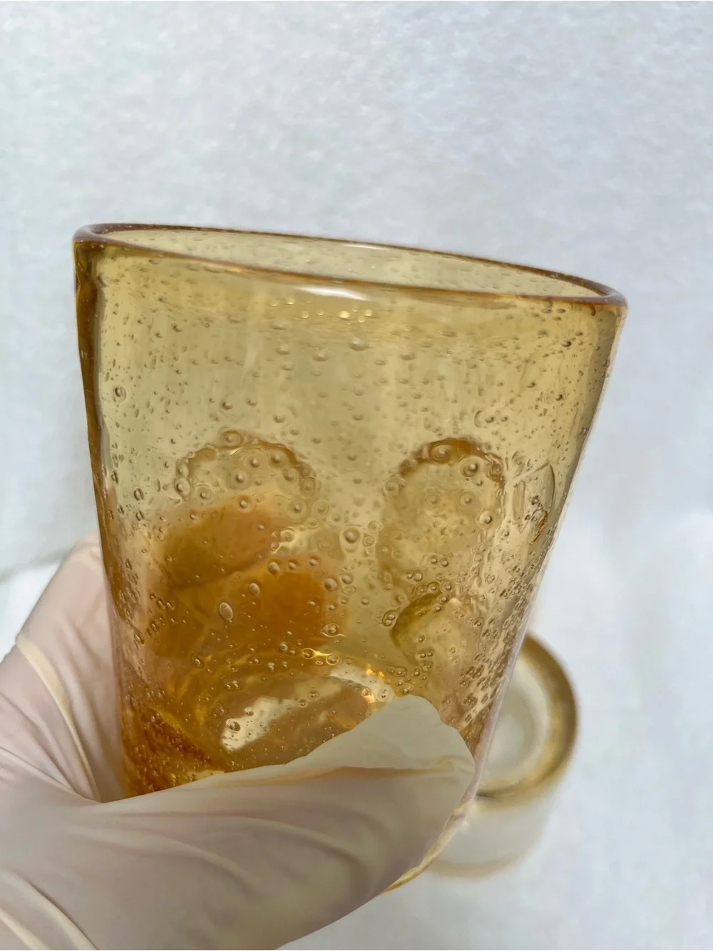 Mexican Amber Bubble Glass Set 4 Hand Blown Height 4 1/2” Holds 12 Ounces EUC